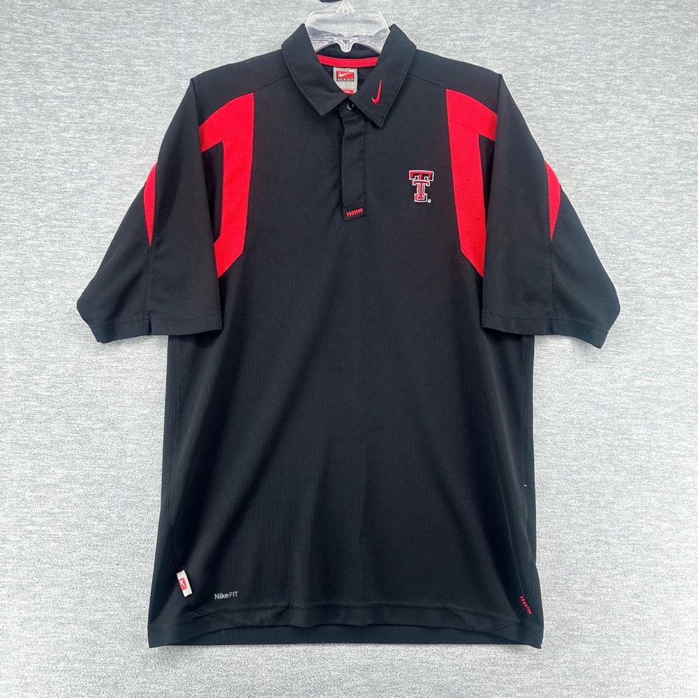 Vintage Texas Tech Nike Team Polo Men Medium Black Red NikeFIT Dry Short Sleeve - Picture 1 of 7